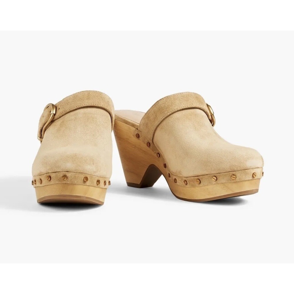 Veronica Beard Hendrix Clogs Tan Suede Studded Sandals Mule Women's Size 8.5 - Picture 2 of 10